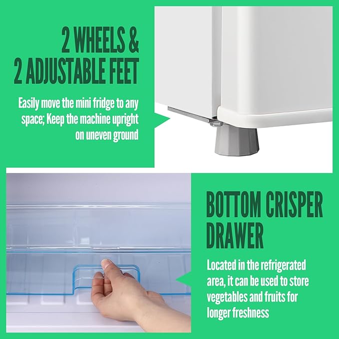 WANAI Mini Fridge with Freezer, 3.5 CU.FT Small Refrigerator with 2 Door & 7 Gear Mechanical Control & Side Bottle Rack, LED Light, Ideal for Dorm, Kitchen, Apartment, Office, White