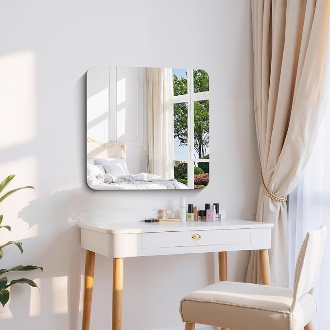 CILIBER Frameless Wall Mirror, 24" x 24" Square Bathroom Mirror Rounded Corner, HD Shatterproof Vanity Mirror with Polished Edge for Over Sink, Bedroom, Entryway, Vertical or Horizontal