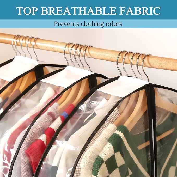 50" All Clear Garment Bags for Hanging Clothes, 4" Gusseted Suit Bags for Closet Storage, Plastic Garment Covers with Zipper for Coats, Jackets, Shirts, 4 Packs