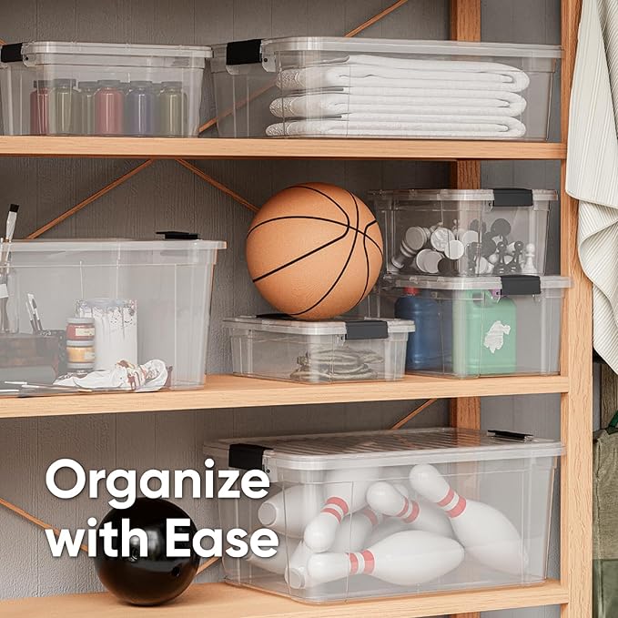 Superio Clear Storage Boxes with Lids, 4.5 Quart Plastic Container Bins for Organizing, Stackable Crates, BPA Free, Non Toxic, Odor Free, Organizers for Home, Office and Dorm, 8 Pack