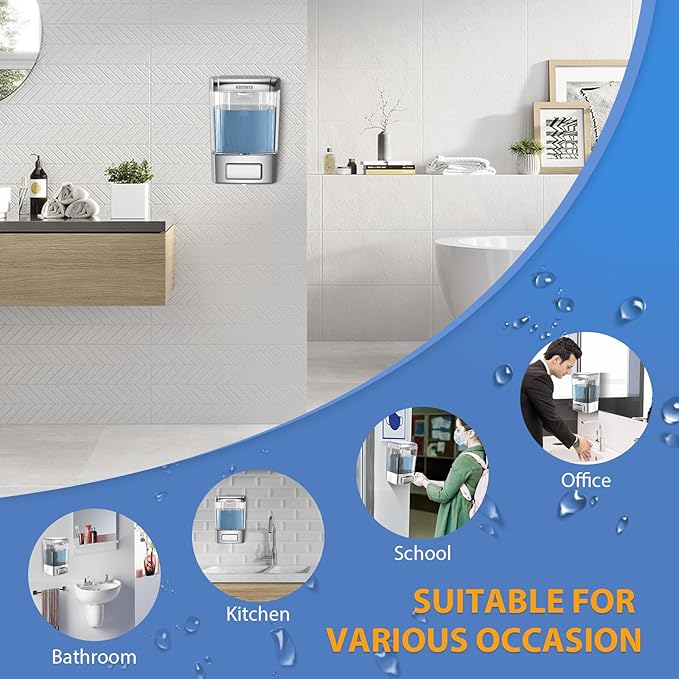 Manual Soap Dispenser, 23.7oz/700ml Wall Mount Soap Dispenser, Large Capacity Kitchen Bathroom Hand Soap Pump, Commercial Refillable Shampoo Shower Gel Lotion Dispenser, Chrome B