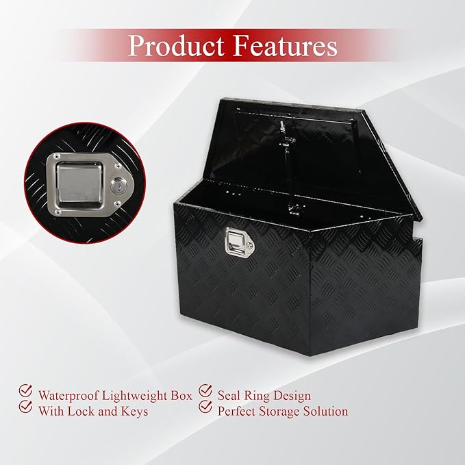 34''Inch Aluminum Trailer Tongue Tool Box Truck Bed Toolbox Truck Trailer Chest Box Underbody Storage Organizer Waterproof Square Storage Organizer w/Lock & Keys Black(‎34" Lx14.5 Wx15 H)