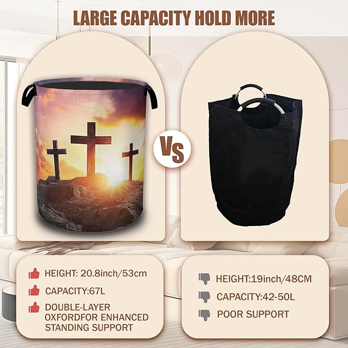 Cross Mountain Sunset Laundry Baskets,Laundry Hamper,Storage Basket with Handles for Bathroom Bedroom College Dormitory Living Room Nursery Organizer 16"x20.8"