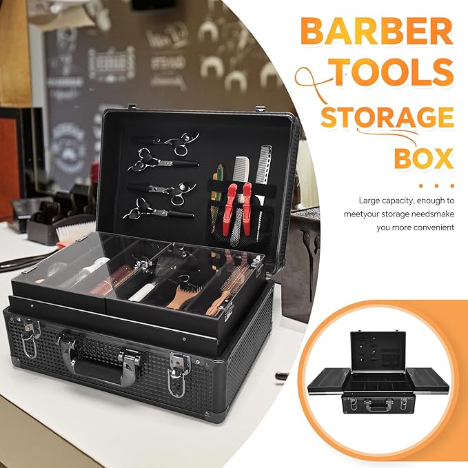 Makuep Train Case,Extra Large See-Through 6 Trays Makeup Box Travel Case Professional Cosmetic Storage for Makeup Artist, Nail Tech, Hairstylists Salon Barber Case