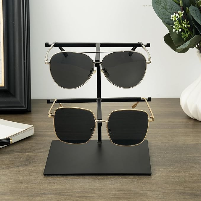 2-Pack Sunglass Display Stand Black Double-Layer Glasses Organizer, Carbon Steel Sunglass Organizer,Suitable for Retail Stores and Home Use Eyeglass Rack (PATENTPENDING)