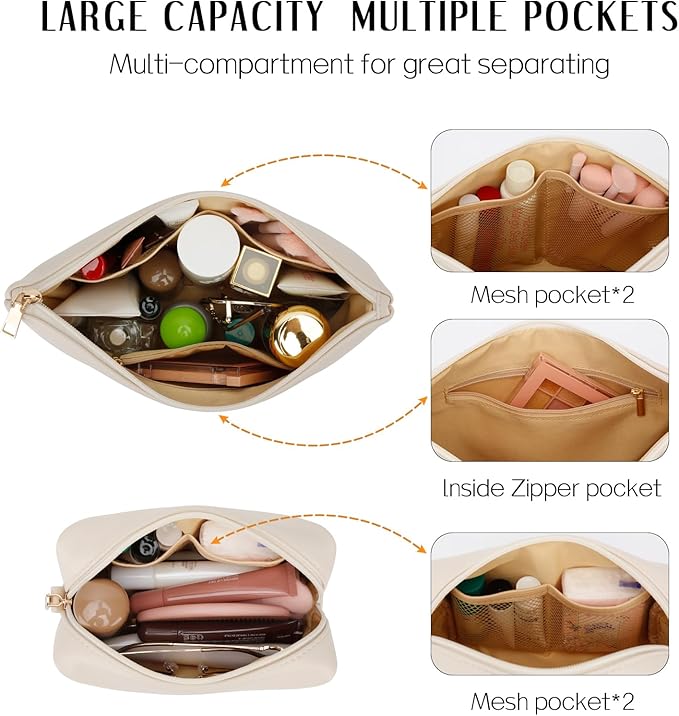 Valentine's Day Gifts for Women Girlfriend Initial Makeup Bag for Teen Girls Personalized Gifts for Friend Teacher Mom Wife Cosmetic Travel Toiletry Bag(Beige,D)