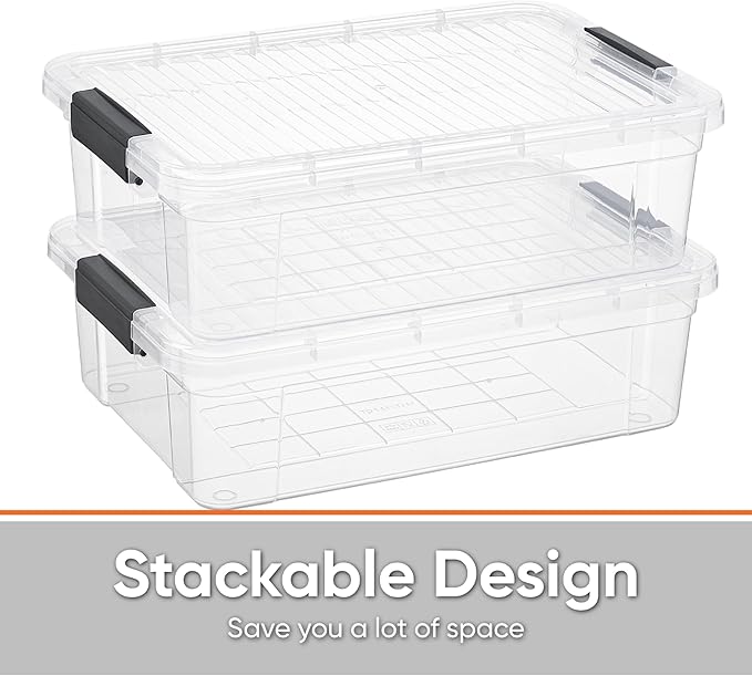 Superio Clear Storage Bins with Lids, 10 Quart BPA Free Plastic Containers, Transparent Boxes for Organizing, Stackable Crates, Organizer Totes for Home, Office, School, and Dorm