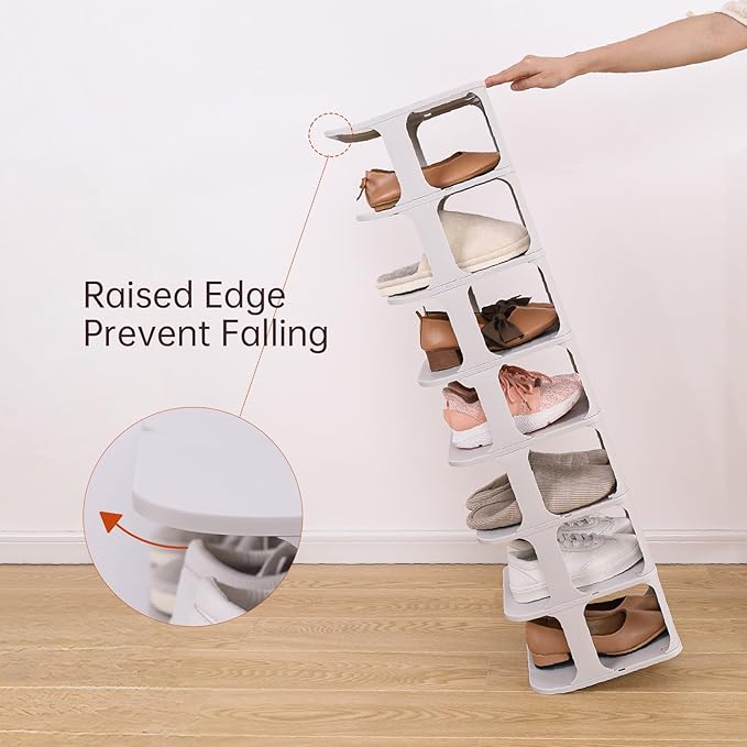 HAIXIN Shoe Rack for Closet - Stackable Shoe Organizer for Closet, Space-Saving Narrow Shoe Rack for Front Door Entrance, Grey