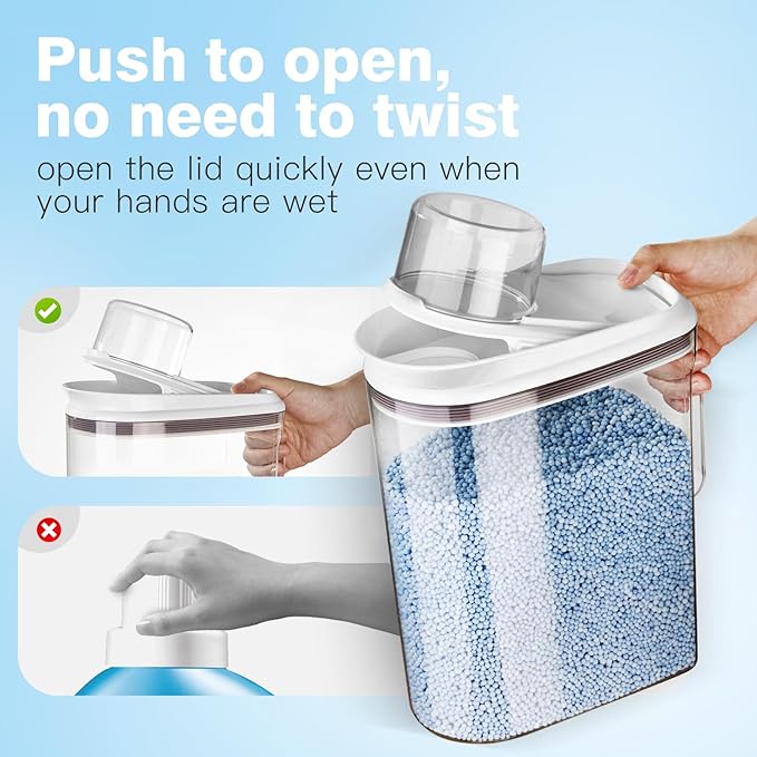 LivLab Mker Laundry Detergent Dispenser with Lid, Powder Container for Laundry Room Organization and Storage, Scent Booster Beads with Measuring Cup 3.5L/8Lbs/125oz