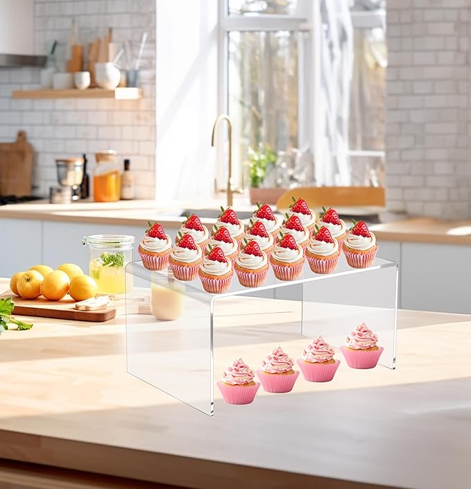 2 PC of 12'' Extra Large 5mm Thickness Clear Acrylic Risers, Acrylic Display Risers Shelf Showcase Fixtures for Jewelry, Display Stand for Amiibo Funko POP Figures, Cupcakes, Food Display, Cabinet- (12''x7.75''x6'', 2 sets