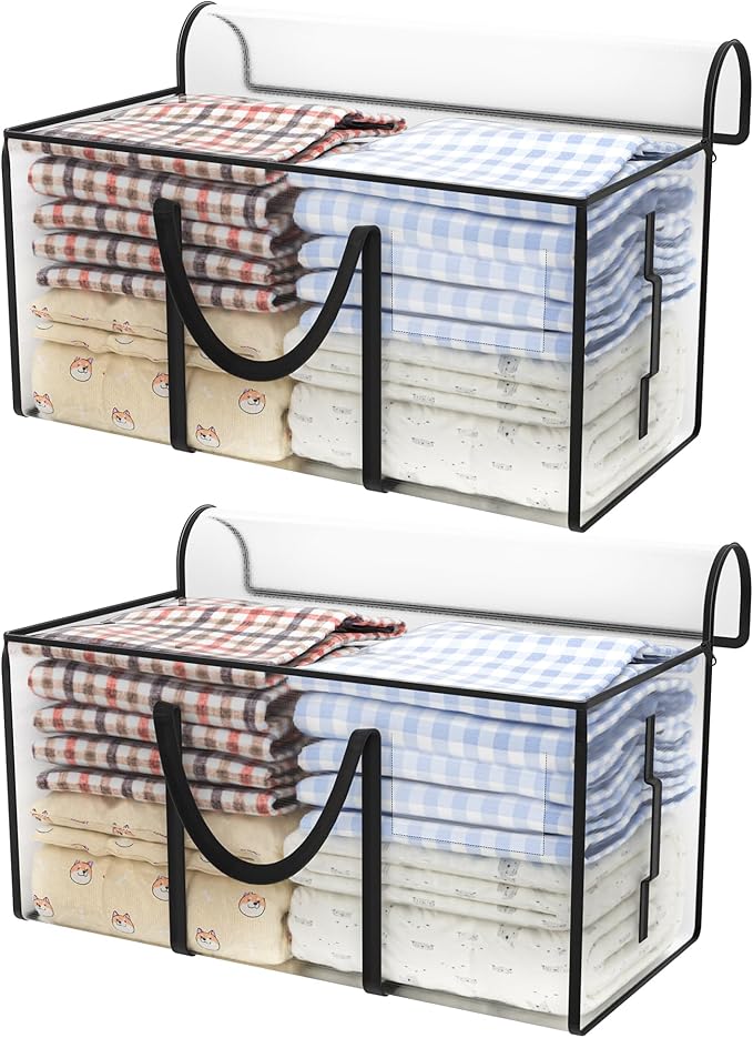 CONGREGATE 2 Pack Extra Large Moving Bags with Zippers and Carrying Handles, Heavy-Duty Storage Tote Moving Boxes for Space Saving, Semi-Transparent 97L/25.6Gal (28.7"x13.7"x15")