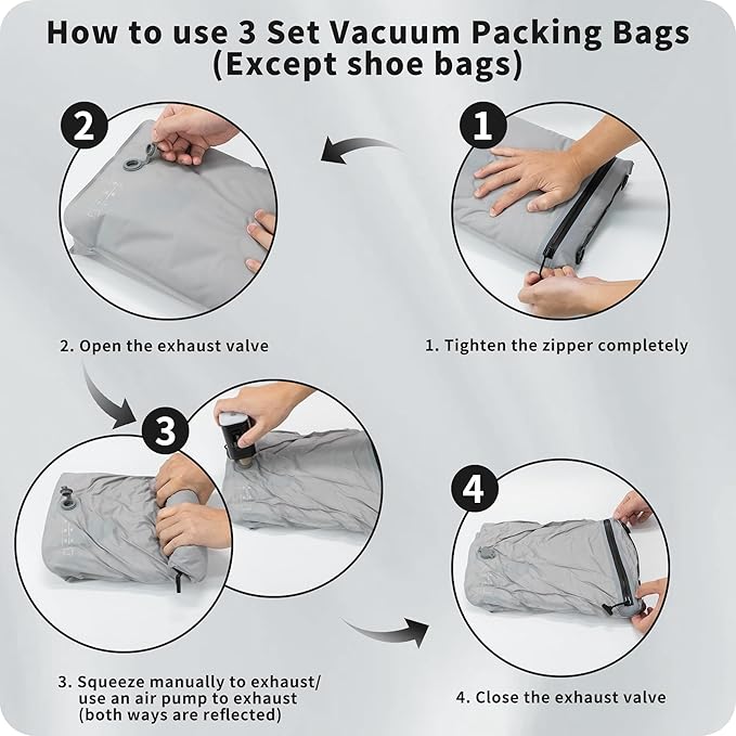 Eulant 4 Set Vacuum Packing Bags for Travel,Professional IPX8 Zip Packing Organizer for Suitcases Backpack,Space Saver Bags Packing Organizers for Clothing Packing