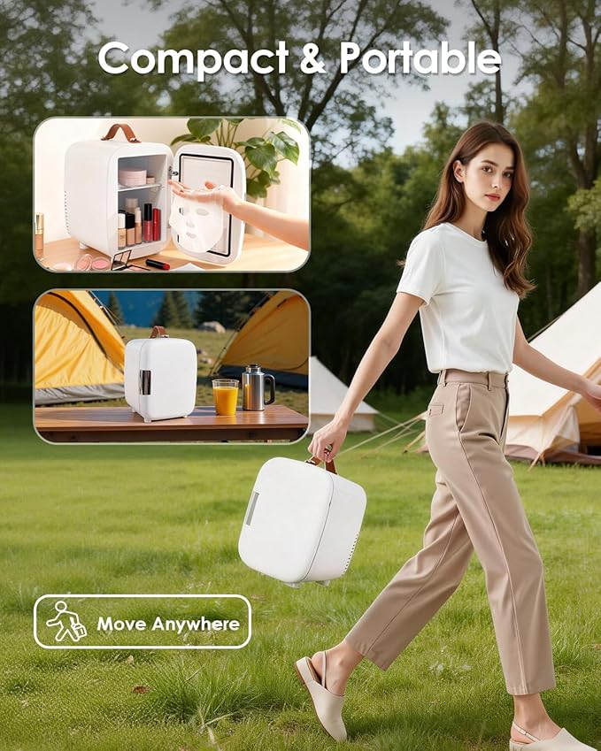 Compact Refrigerator, Portable Mini Fridge for Skincare Food Drinks, 4L/6 Can Electric Plug In Cooler & Warmer, AC/DC Skincare Refrigerator for Bedroom Office Car Dorm (White)