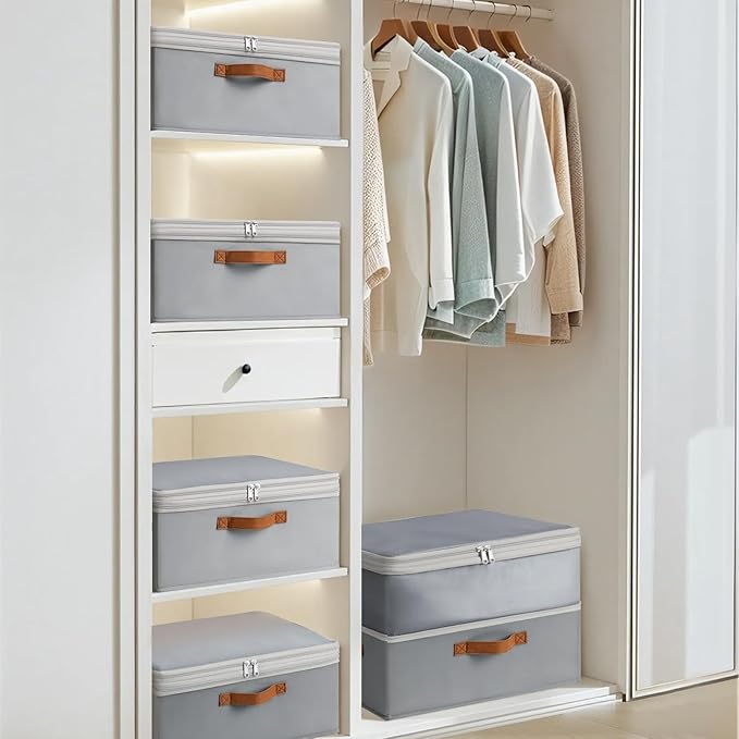 Homosorout Large Closet Storage Bins - Compression Organizer Bins, Stackable Closet Organizer, Expandable Under Bed Storage Containers for Clothes, Towels, Sheet, 2 Pack, Grey