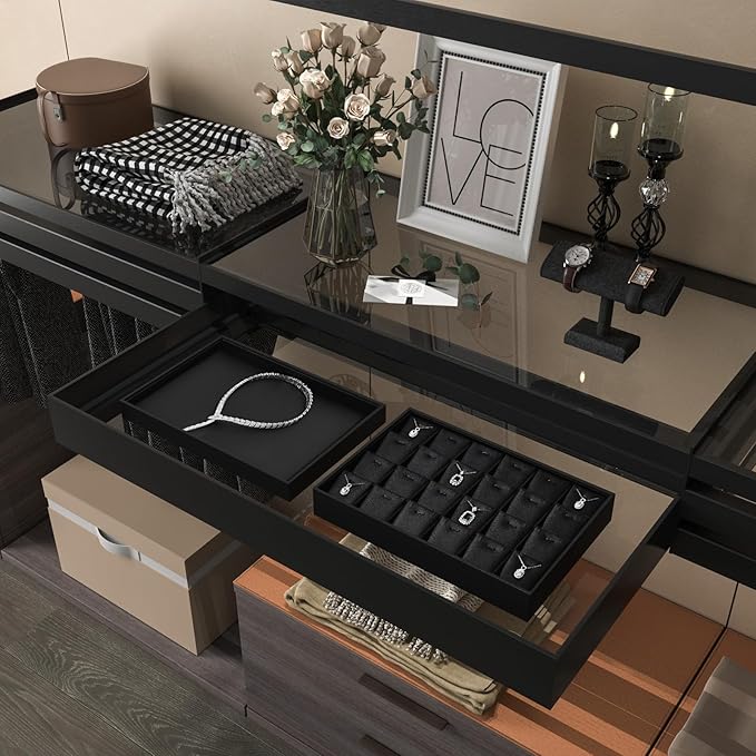 Black PU Leather Jewelry Display Tray 24 Grids Pendant Earrings Necklace Organizer Display Showcase Jewelry Storage Tray