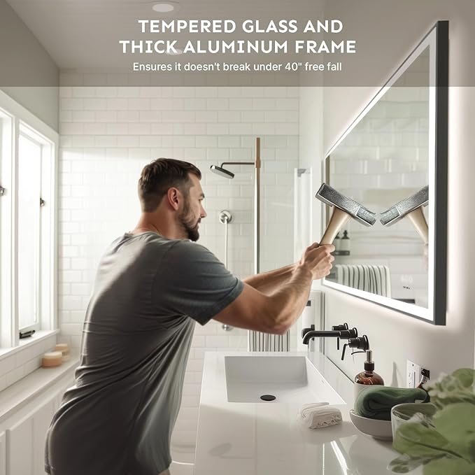 24x32'' LED Bathroom Mirror w/Light, Aluminum Frame, Dimmable Front & Backlit, Anti-Fog, Distortion Free, Light Memory, Tempered & Shatter-Proof Wall Mounted Vanity Silver Coating Mirror