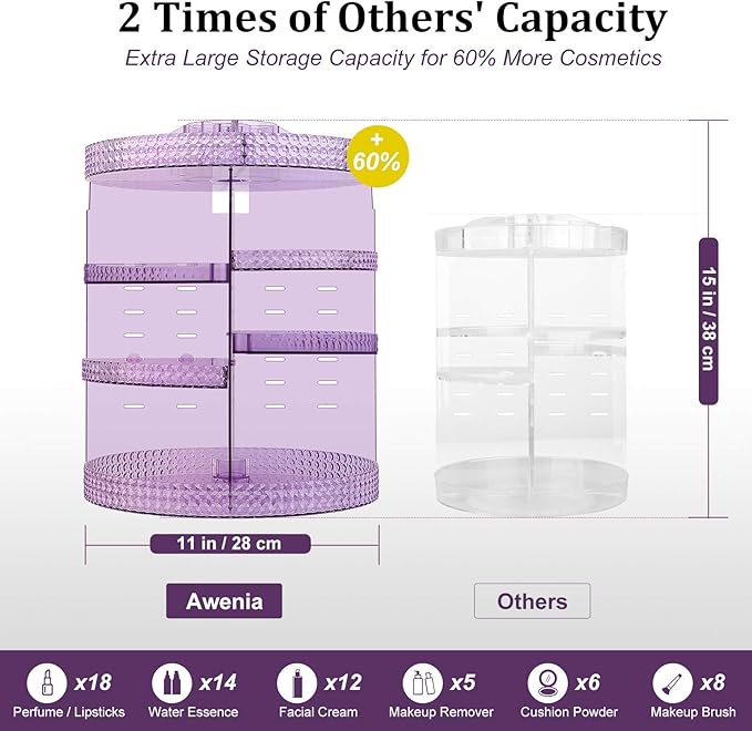 Awenia Makeup Organizer 360-Degree Rotating Plus Size, Adjustable Makeup Storage, 7 Layers Large Capacity Cosmetic Storage Unit,Fits Different Types of Cosmetics and Accessories with Makeup Bag