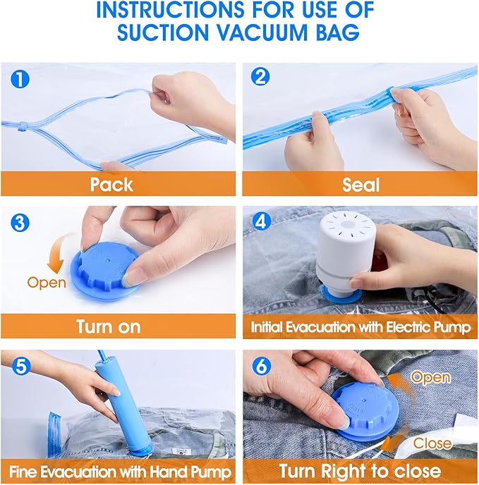 AROIC 50 Pack Vacuum Storage Bags Set - Space Saver Vacuum Bags for Clothing, Blankets, Seasonal Storage with Electric Pump, Vacuum Sealer Bags for Luggage, Travel Essentials, Bedding