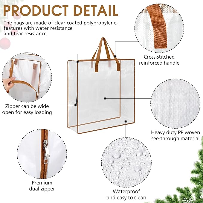 8 Pcs Clear Wreath Storage Bags 26 Inch Valentines St. Patrick's Garland Container Door Garland Holiday Wreath Storage Holder with Handle and Zipper Heavy Duty Plastic Packing Totes(Camel)
