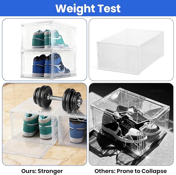 6Pack Shoe Storage Boxes, Shoe Boxes Clear Plastic Stackable, Shoes Storage Organizer with Magnetic Door, Thicken & Sturdy Shoes Organizer for Closet Sneaker Boot Container, 13.4x10.5x7.3 inch