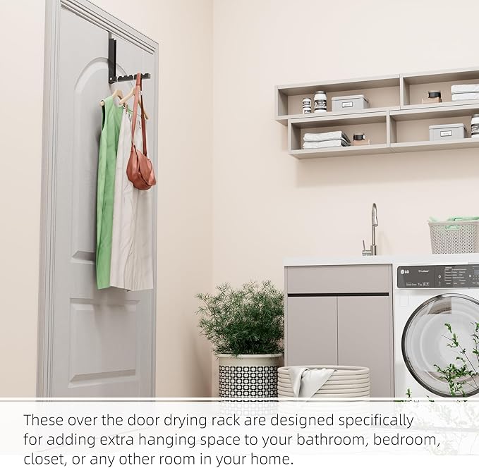 Over The Door Hanger Folding Clothes Drying Rack, Folding Hanging Coat Rack for Indoor Laundry Room Compact Small Space Foldable Portable Clothing Hanger Hook Collapsible- 2 Pack(Black)