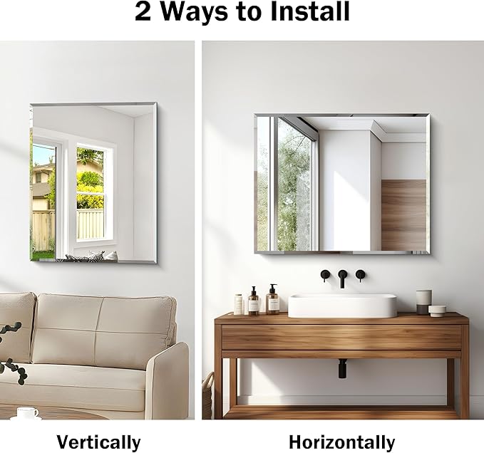 CILIBER Beveled Mirror, 24x30 Frameless Beveled Bathroom Mirrors for Wall, Upgraded Shatterproof Rectangle Vanity Mirror with Beveled Edge for Bathroom, Bedroom, Living Room and Entryway