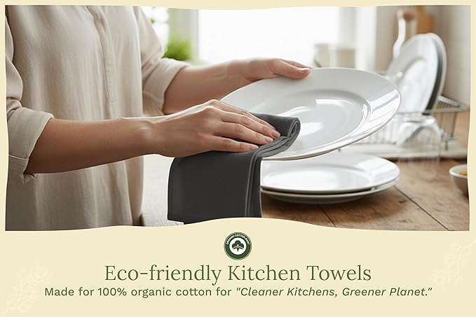 Organic Cotton Gray Tea Towels - 10 Pack, 27"x27", 100% Cotton Gray Flour Sack Towels for Kitchen and Baking Use - Durable, Absorbent and Customizable Gray Dish Towels (10 Pack Gray)
