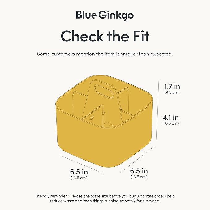 BLUE GINKGO Small Stackable Organizer Caddy – Korean-Made Portable Tote for Bathroom, Office, Crafts, or School Supplies (Square, Yellow)