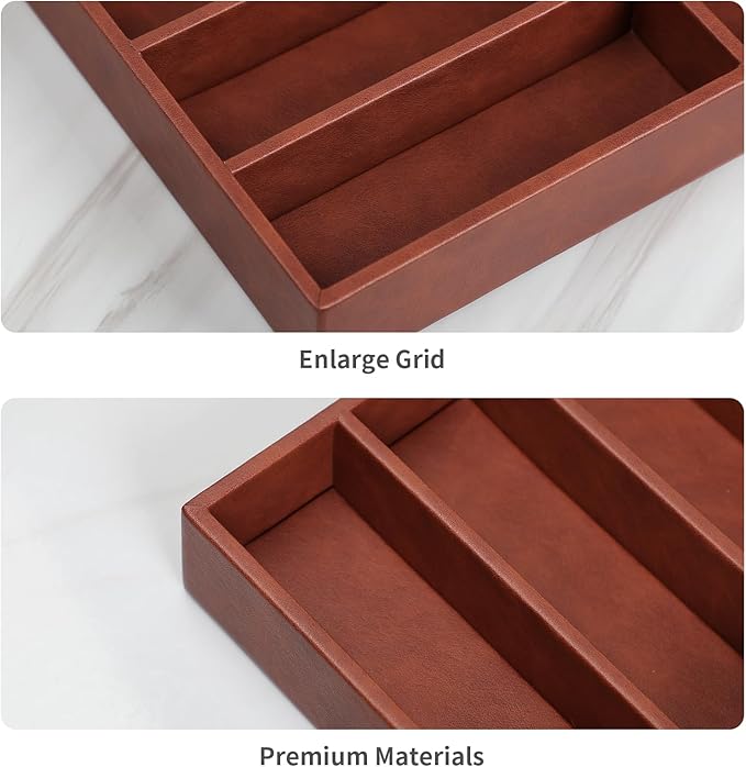 Sunglass Organizer Tray, PU Leather Sunglasses Organizer with 8 Grids for Drawer, Stackable Sunglass Holder Storage