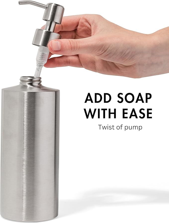 Silver Soap Dispenser for Kitchen & Bathroom – 15 oz Refillable Resin Pump Bottle for Dish Soap, Hand Soap, Shampoo, Conditioner – Modern Countertop Dispenser with Non-Slip Protective Pads