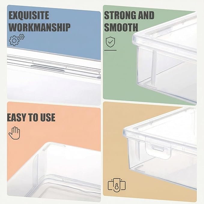 Qunclay 6 Pcs 9 x 8.7 x 2 inches Plastic Storage Box with Lid Multipurpose Craft Organizers Plastic Containers Clear Pencil Case Art Satchel Storage Case for Beads Ornaments Crafts Accessories