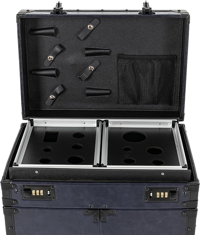 Rolling Lockable Makeup Train Case,Large Cosmetic Organizer Train Case Makeup Travel Case with 360° Swivel Wheels, Trolley Makeup Travel Organizer,Black