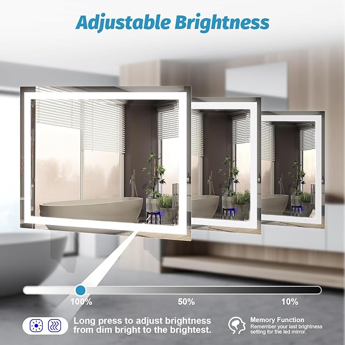 LED Mirror Bathroom 28"x36" LED Bathroom Mirror with Lights Front Lighted Mirror Smart Large Vanity Mirrors Makeup Colors Stepless Dimmable,Anti Fog,CRI95+,Memory Function