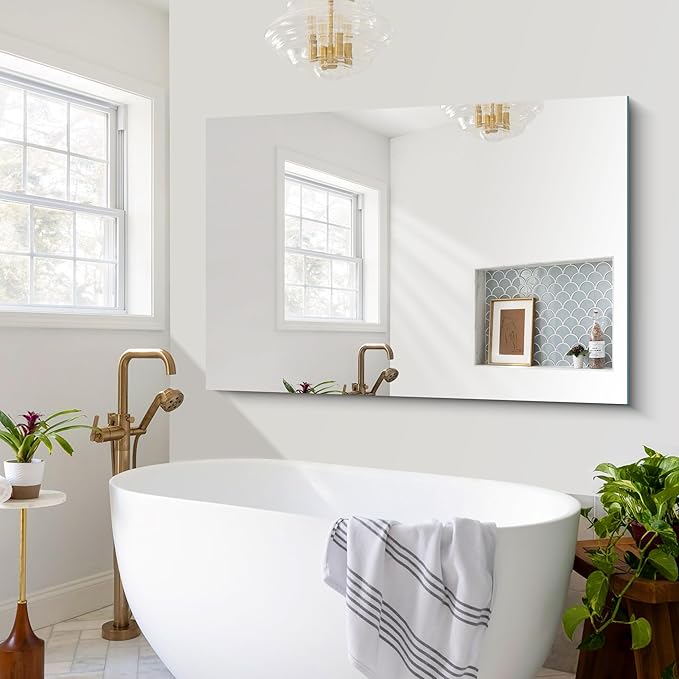CILIBER Large Frameless Mirror, 55x36 Frameless Bathroom Mirrors for Over Sink, Upgraded Shatterproof Rectangular Wall Mirror for Bathroom,Bedroom,Living Room and Entryway