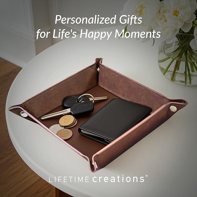 Lifetime Creations Create Your Own Personalized Valet Tray (Gray) - Custom Vegan Leather Snap Catchall, Desk Organizer, Groomsmen Gift