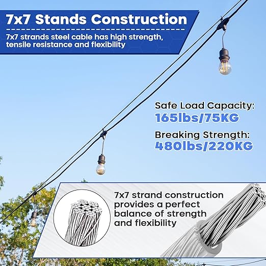 TooTaci 1/8 Wire Rope Kit, 100ft Vinyl Coated Stainless Steel Cable with 50pcs Crimping Sleeves and 20pcs Thimbles, 7x7 Strand Core Metal Cable for String Light, Shade Sail, Clothesline, Curtain