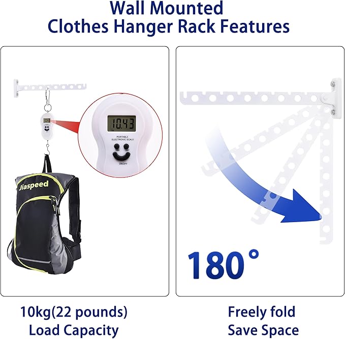 COTTAGE LIFE Wall Mounted Clothes Hanger Rack White Foldable Stainless Steel Hanger for Laundry Room Space-Saving Heavy Duty Dryer Hook 2 Pack