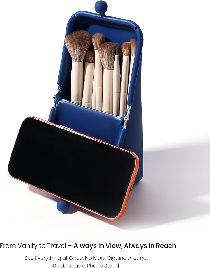 APT 1101 Makeup Brush Holder Travel Cosmetic Bag with Suction Base, Portable Cosmetic Organizer for Travel & Home, Organizer for Brushes, Beauty Tools & Accessories (Navy)