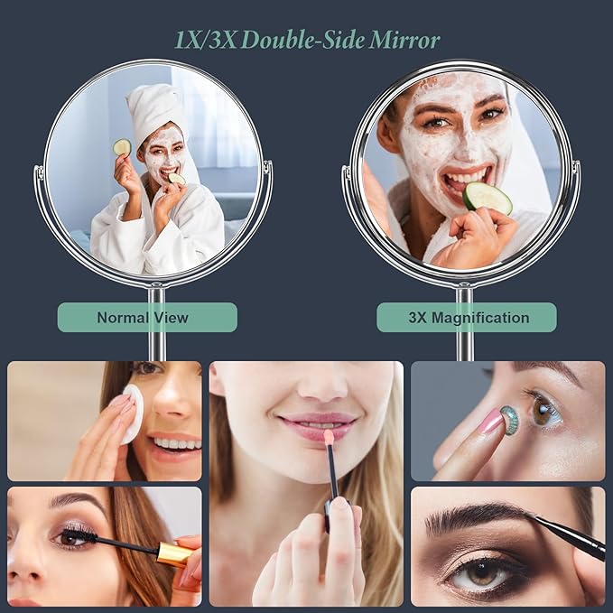 Schliersee Magnifying Vanity Makeup Mirror 7 Inch, 360°Rotation Double Sided Magnification for1X, 3X, Desk Table Mirror