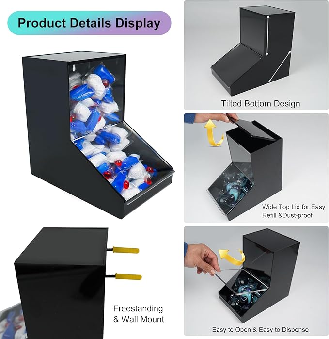 Dishwasher Pods Container Acrylic Dishwasher Pod Holder with Lids,Wall Acrylic Container for Dishwasher Pods Candy Laundry Pods,Clear Dishwasher Pods Container Under Sink Kitchen,Black