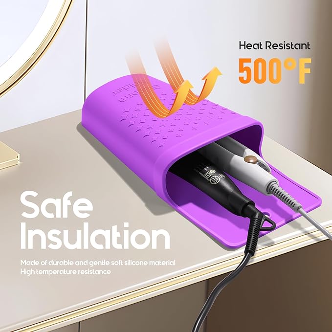 ZAKRA Curling Iron Holder,Heat Resistant Silicone Holder for Flat Iron,Hair Straightener,Hot Hair Tools,Vanity Accessories Organizer.(Purple)