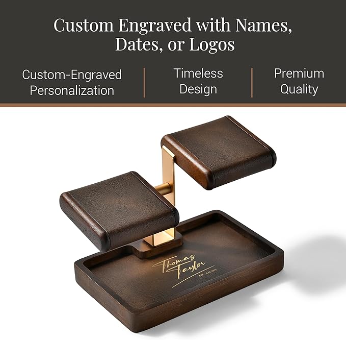 Wood Watch Organizer Tray with Dual Padded Display Stand – Elegant Valet Tray for Men – Premium Desk, Dresser & Nightstand Organizer for Watches, Rings & Accessories – Gift-Ready Design
