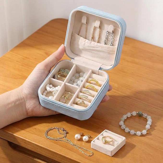 Taiyin 6 Pcs Travel Jewelry Case, Valentines Day Gifts for Her- Small Jewelry Organizer Box Bridesmaid Gifts for Women Girls (Blue)