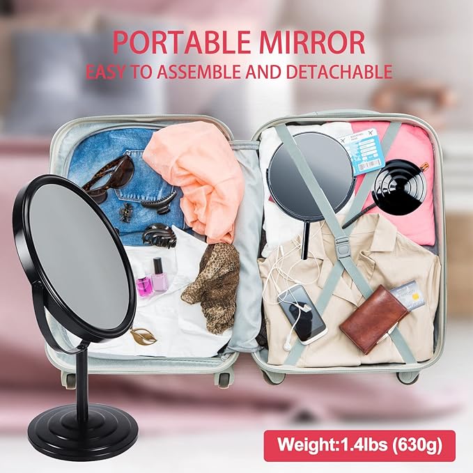 Schliersee 3X Magnifying Vanity Makeup Mirror Double Sided 7 Inch 1X/3X Magnification Tabletop Mirror, Black