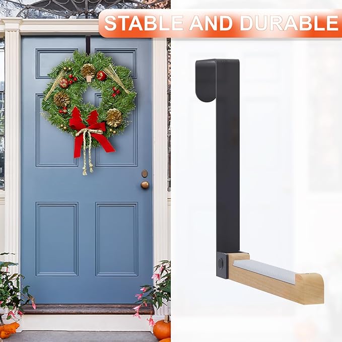 2 Pack Over The Door Hooks(L=6.1"), Over Door Hanger, Heavy Duty No Drill Hanger for Towels, Coats, Hats, Bags in Bathroom, Bedroom, Kitchen, Living Room-Black