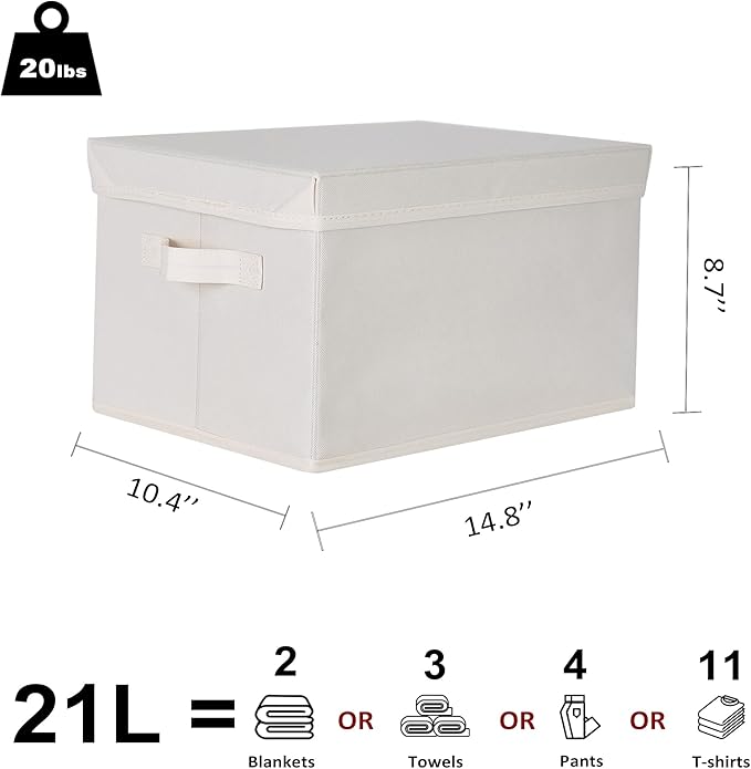 WUIKE 3 Pack Large Fabric Storage Baskets with Cover for Bedroom, Closet Storage Bins with Lids for Clothes, Towel, Blanket, Purse, Hats