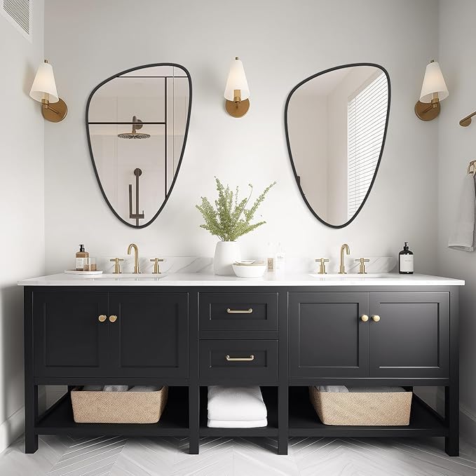 WallBeyond Asymmetrical Mirror, Irregular Wall Mirror, Wall Mirrors Decorative for Bedroom Living Room entryway Hall, Wall Mirror for mid Century Modern Decor 31" H x 20" W, Black