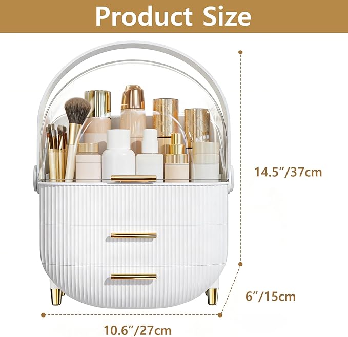 Makeup Organizer Skincare Organizers - Cosmetic Display Cases with Transparent Cover, SkinCare Organizers for Bathroom Countertop, Bedroom Vanity Desk, Lipstick Organizer, White
