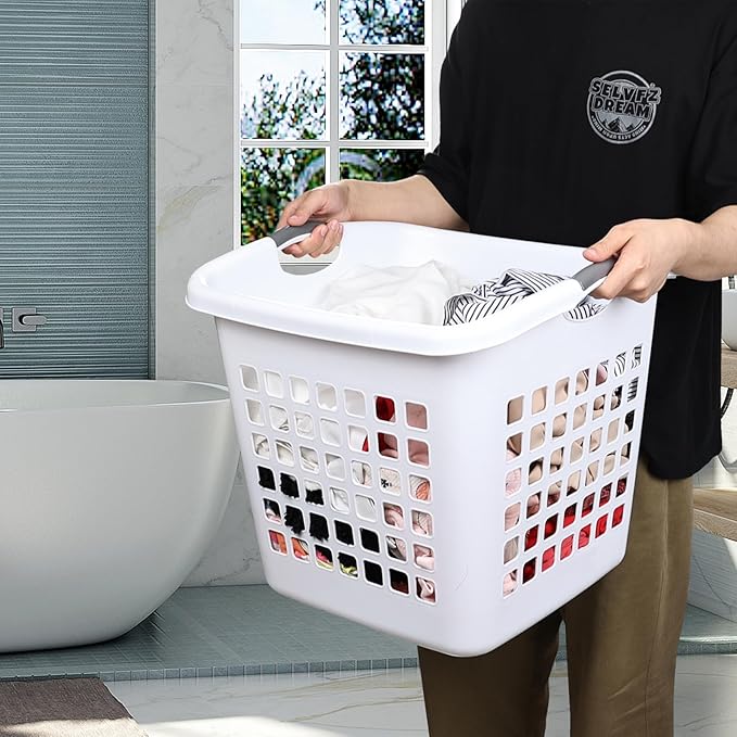 4 Pack Plastic Laundry Hamper, 70 L Large Dirty Clothes Storage Baskets with Comfort Handle, White