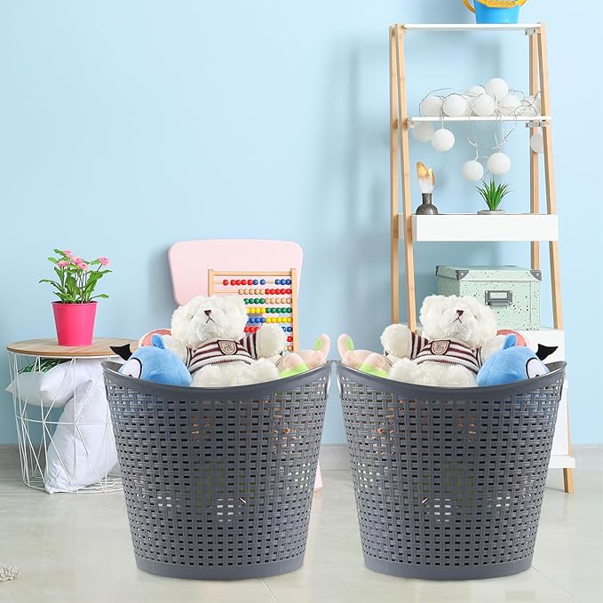 40 L Waterproof Plastic Tall Flex Laundry Basket with Handles, 6 Packs